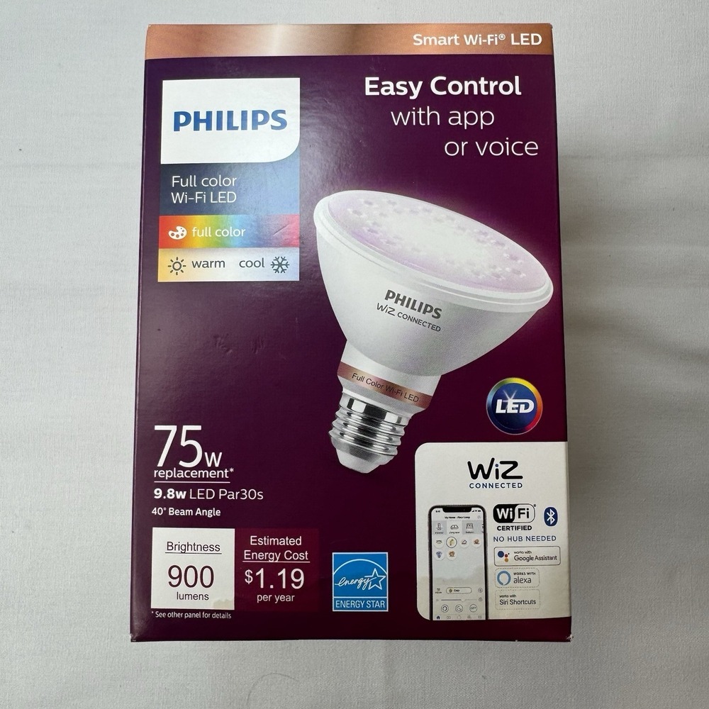 Philips WiZ Smart LED PAR30 Bulb 75W Eq Full Color WiFi No Hub Alexa Google